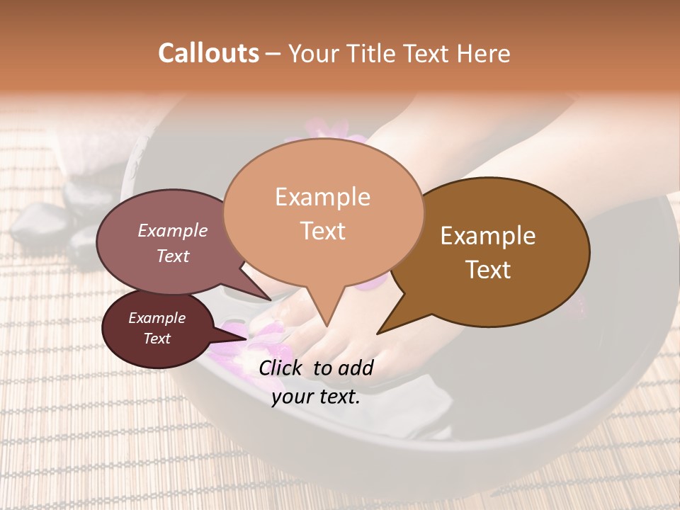 Woman Soaking Feet In Bowl Of Floral Scented Water In Spa PowerPoint Template