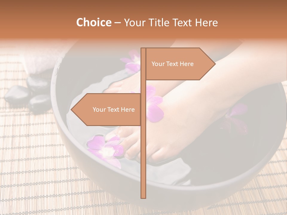 Woman Soaking Feet In Bowl Of Floral Scented Water In Spa PowerPoint Template