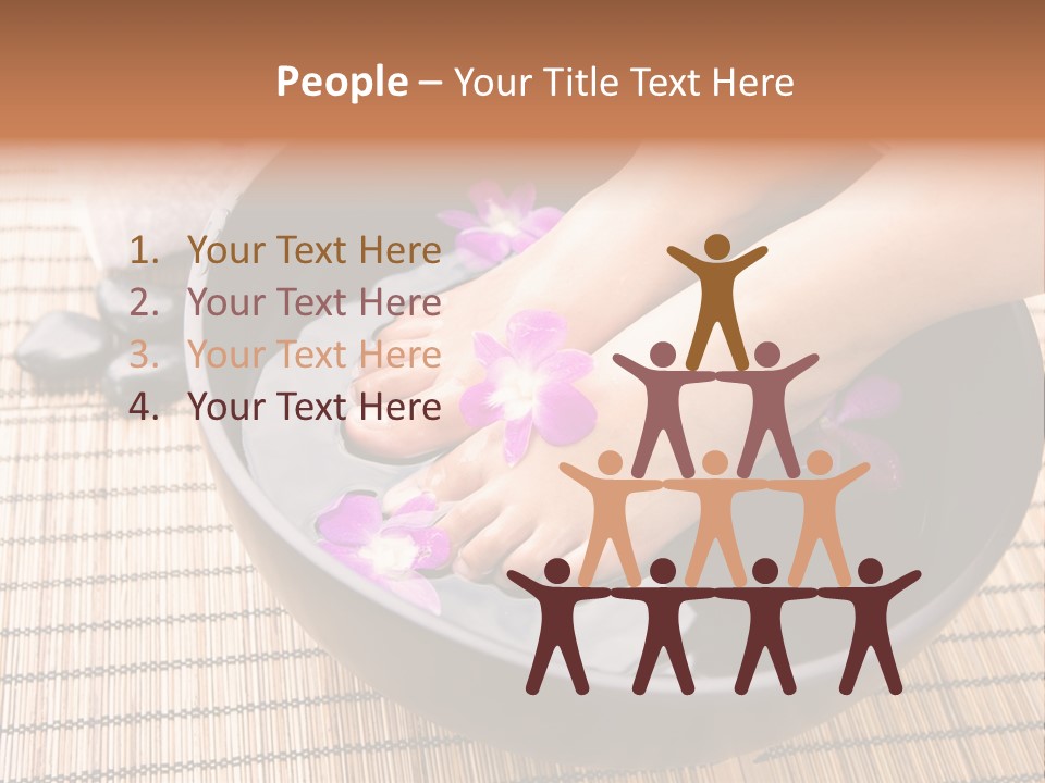 Woman Soaking Feet In Bowl Of Floral Scented Water In Spa PowerPoint Template