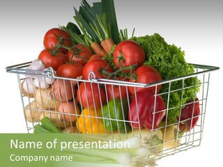 A Shopping Basket Full Of Fresh Colorful Vegetables Isolated On White Background. PowerPoint Template