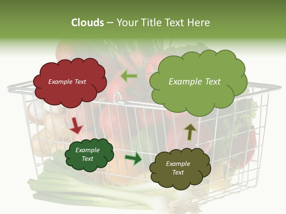 A Shopping Basket Full Of Fresh Colorful Vegetables Isolated On White Background. PowerPoint Template