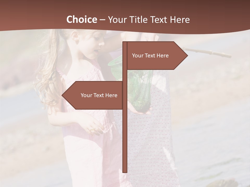 Mother And Daughter At Beach Fishing And Smiling PowerPoint Template