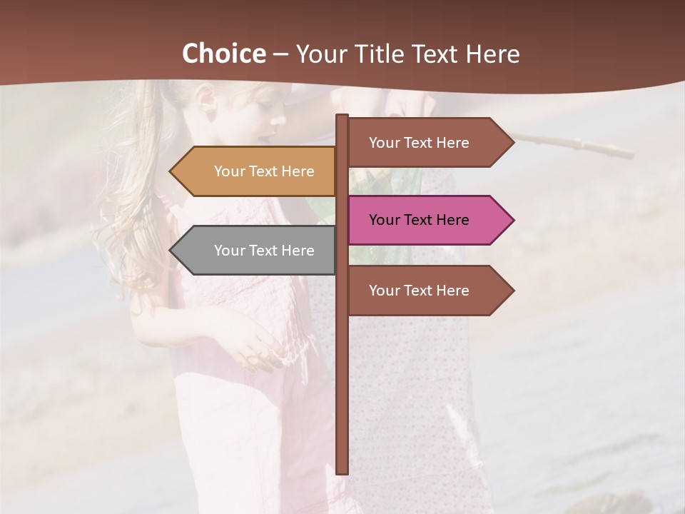 Mother And Daughter At Beach Fishing And Smiling PowerPoint Template