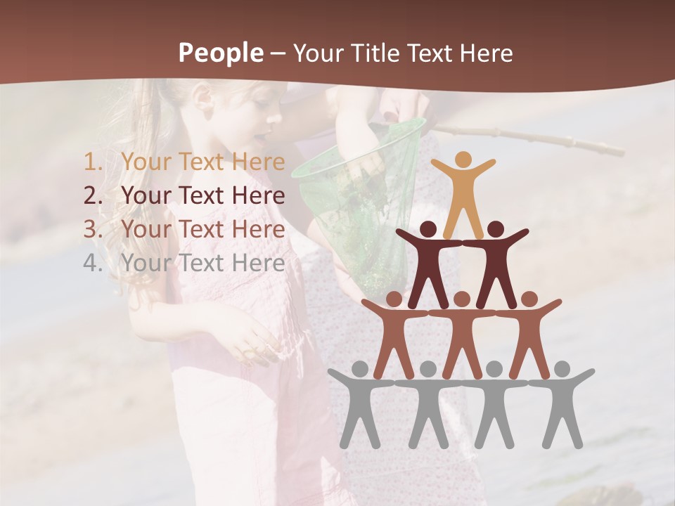 Mother And Daughter At Beach Fishing And Smiling PowerPoint Template