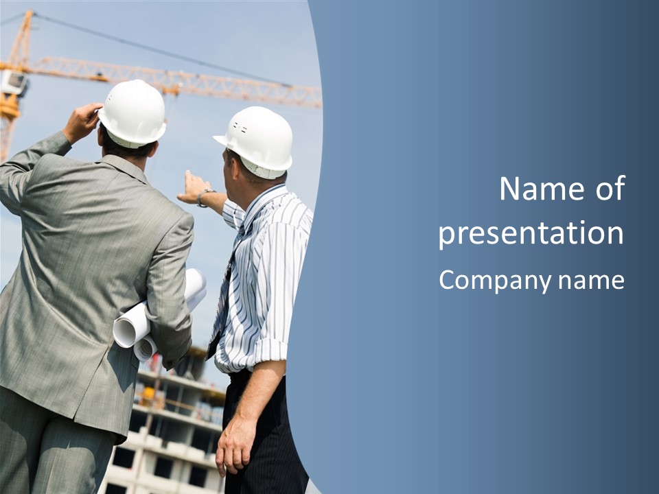 Vertical Image Of Foremen Interacting Together At Meeting PowerPoint Template