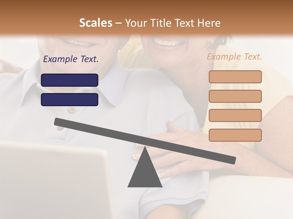 Couple In Living Room With Laptop Smiling PowerPoint Template