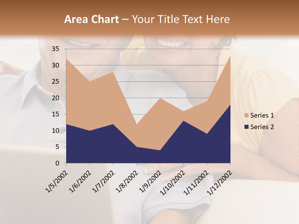 Couple In Living Room With Laptop Smiling PowerPoint Template