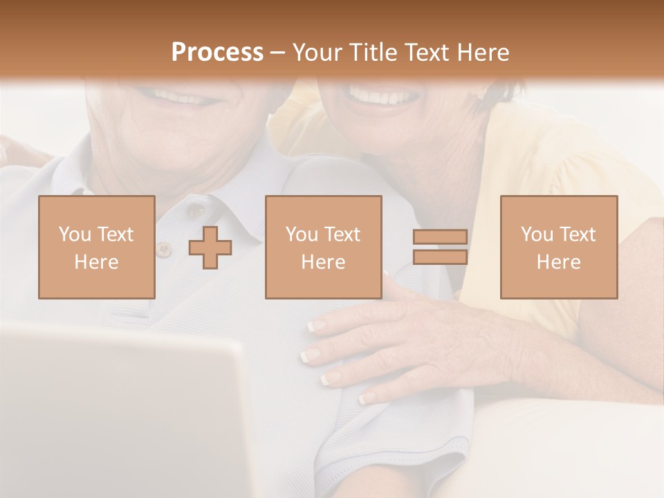 Couple In Living Room With Laptop Smiling PowerPoint Template