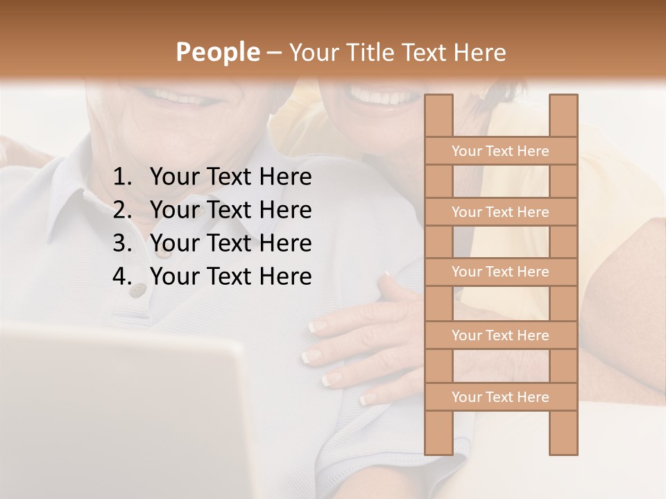 Couple In Living Room With Laptop Smiling PowerPoint Template