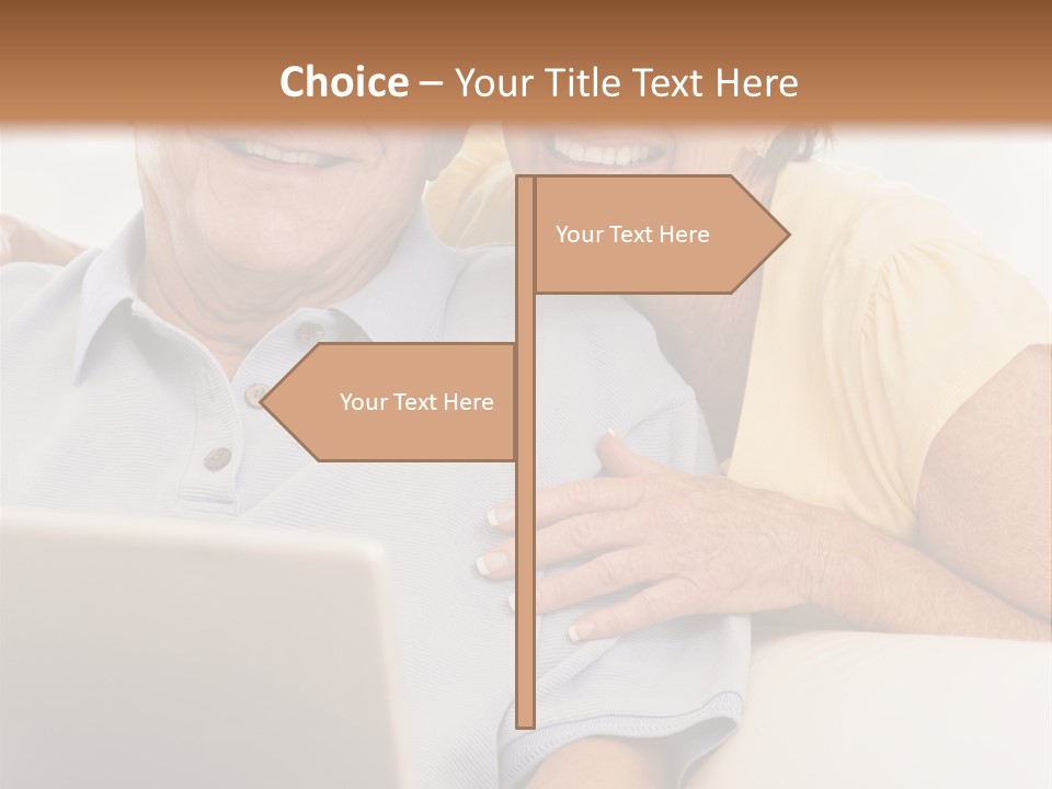 Couple In Living Room With Laptop Smiling PowerPoint Template