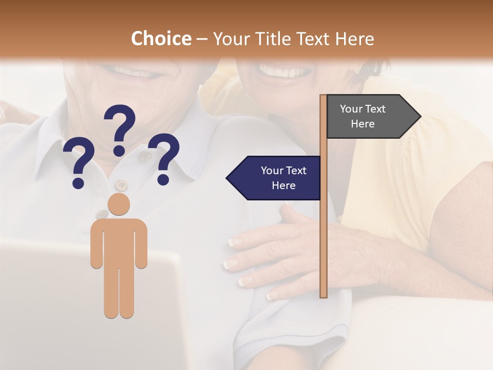 Couple In Living Room With Laptop Smiling PowerPoint Template