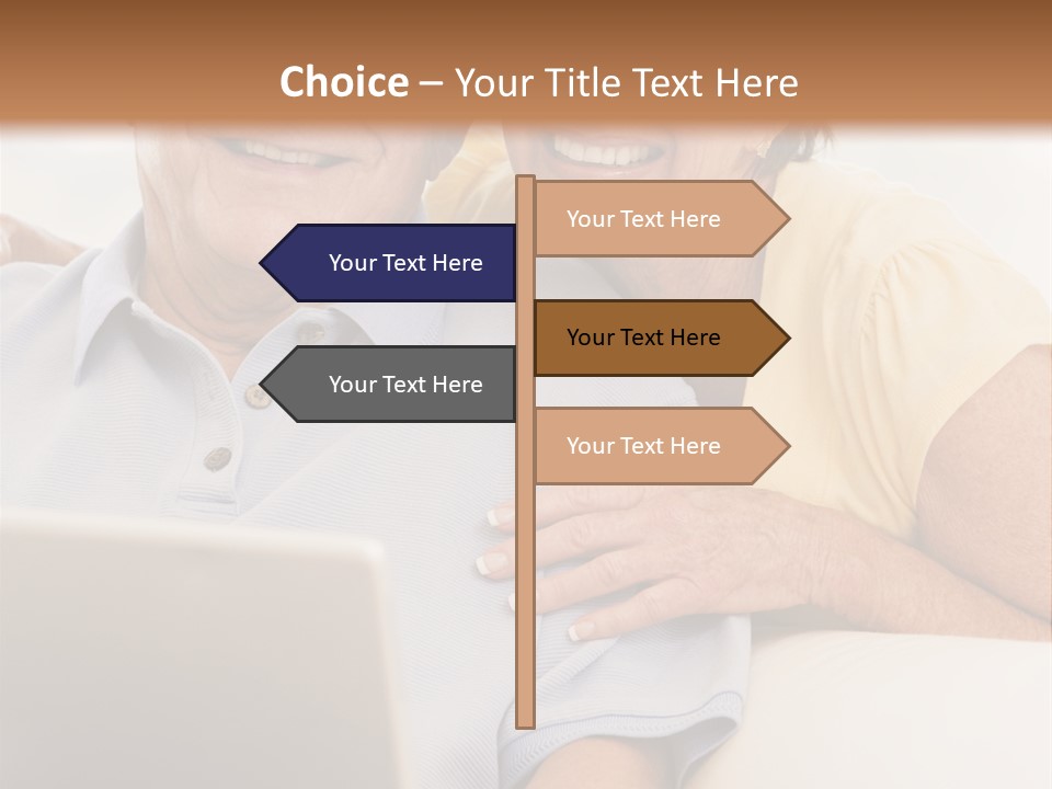 Couple In Living Room With Laptop Smiling PowerPoint Template
