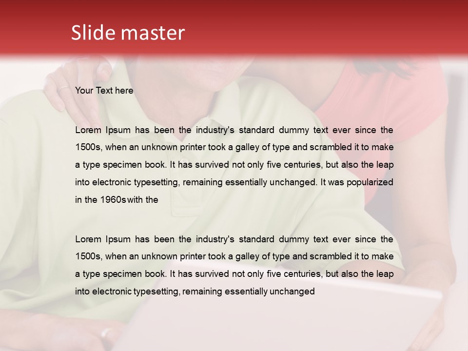 Couple In Living Room With Laptop Smiling PowerPoint Template