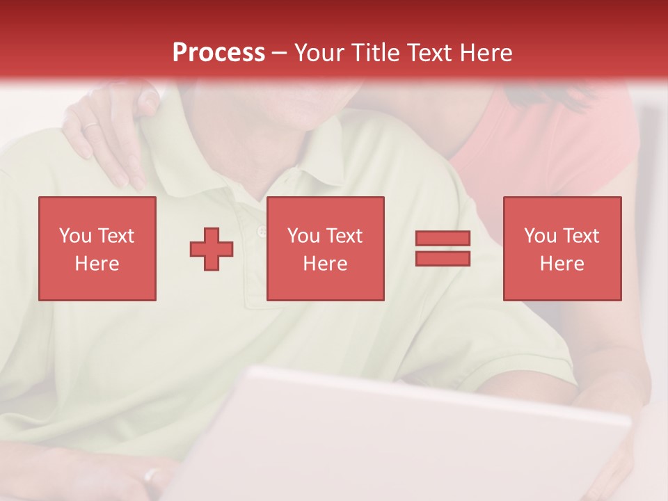 Couple In Living Room With Laptop Smiling PowerPoint Template