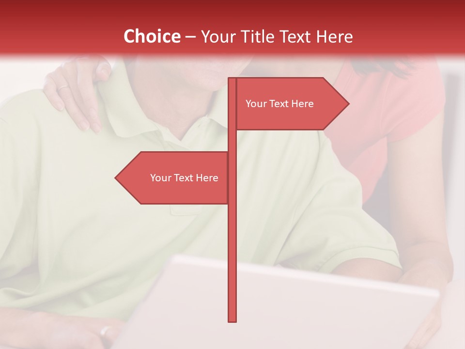 Couple In Living Room With Laptop Smiling PowerPoint Template