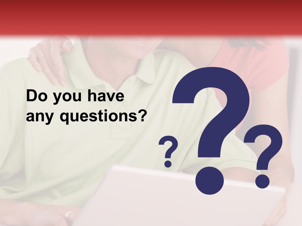 Couple In Living Room With Laptop Smiling PowerPoint Template