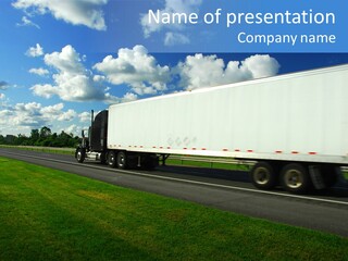 Fast Moving Truck On Highway, Blurred Because Of Motion PowerPoint Template