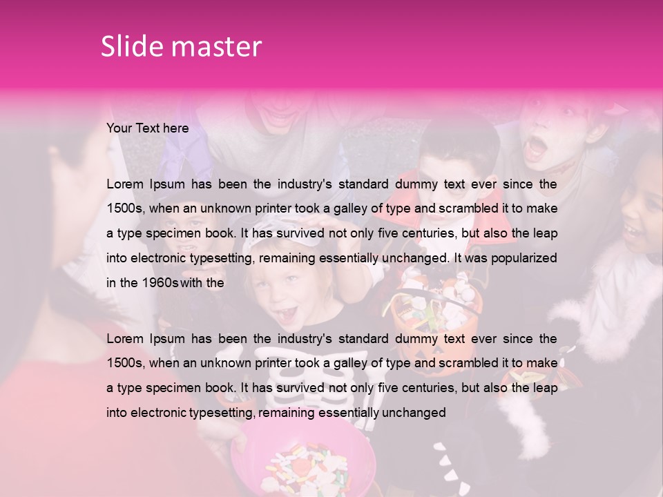 Six Children In Costumes Trick Or Treating At Woman's House PowerPoint Template