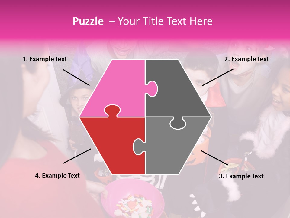 Six Children In Costumes Trick Or Treating At Woman's House PowerPoint Template