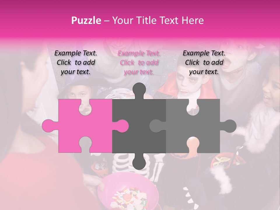 Six Children In Costumes Trick Or Treating At Woman's House PowerPoint Template