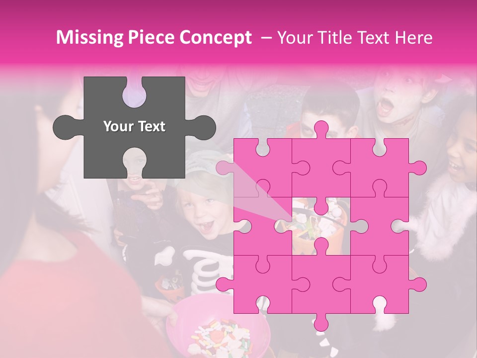 Six Children In Costumes Trick Or Treating At Woman's House PowerPoint Template