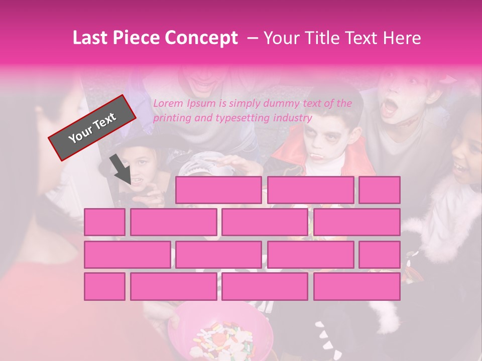 Six Children In Costumes Trick Or Treating At Woman's House PowerPoint Template