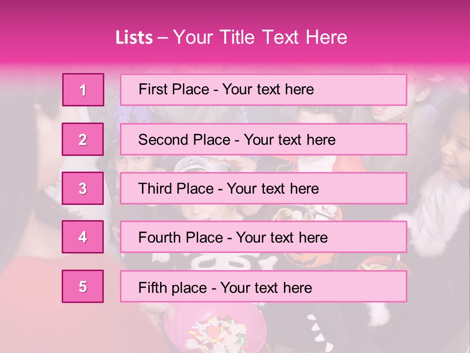 Six Children In Costumes Trick Or Treating At Woman's House PowerPoint Template