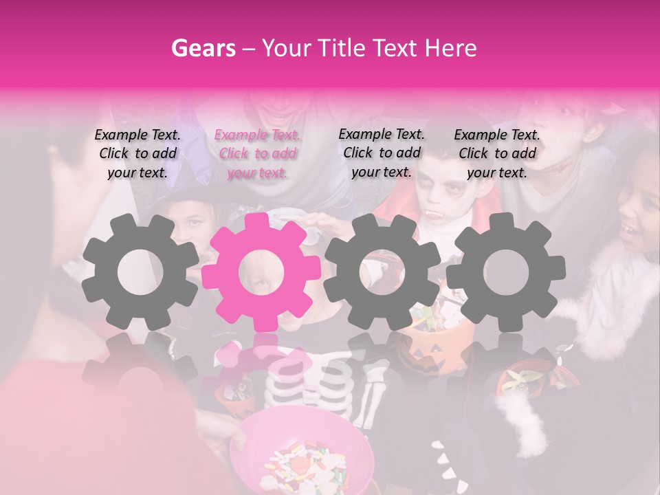Six Children In Costumes Trick Or Treating At Woman's House PowerPoint Template