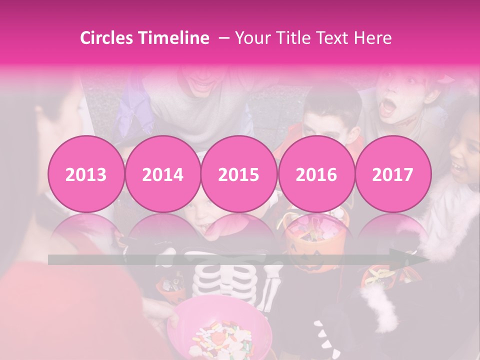 Six Children In Costumes Trick Or Treating At Woman's House PowerPoint Template