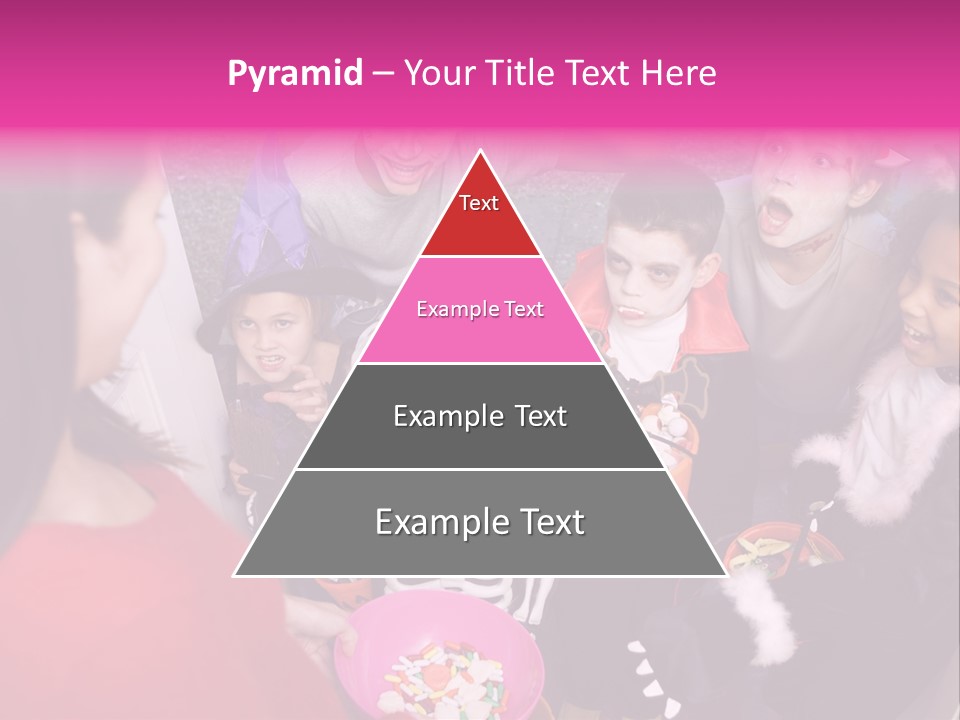 Six Children In Costumes Trick Or Treating At Woman's House PowerPoint Template