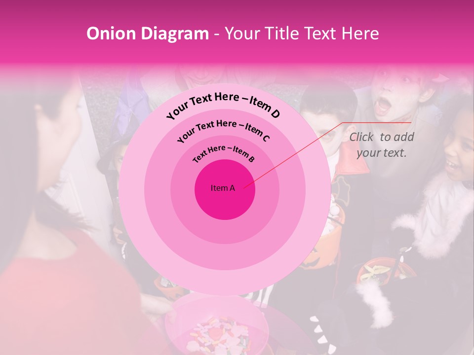 Six Children In Costumes Trick Or Treating At Woman's House PowerPoint Template