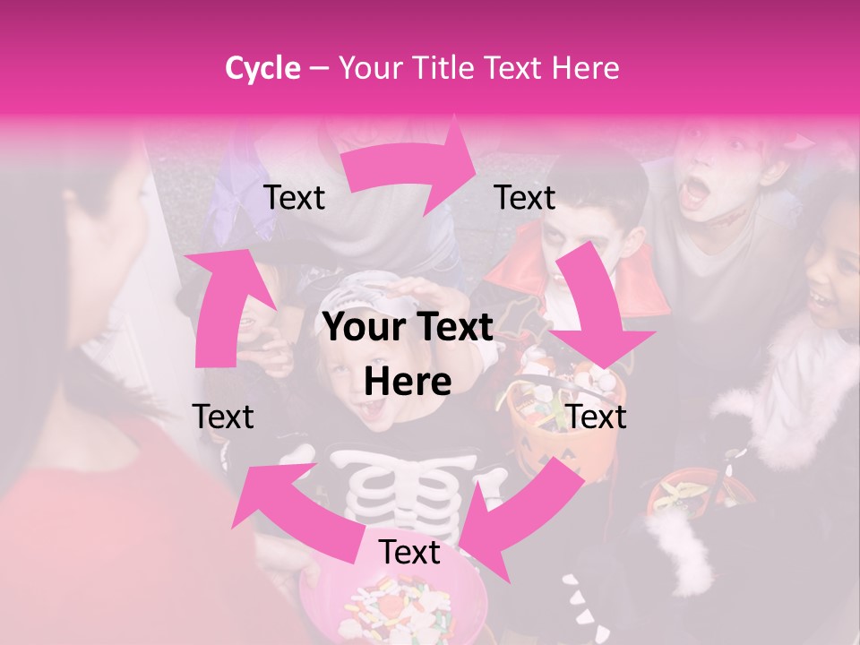 Six Children In Costumes Trick Or Treating At Woman's House PowerPoint Template