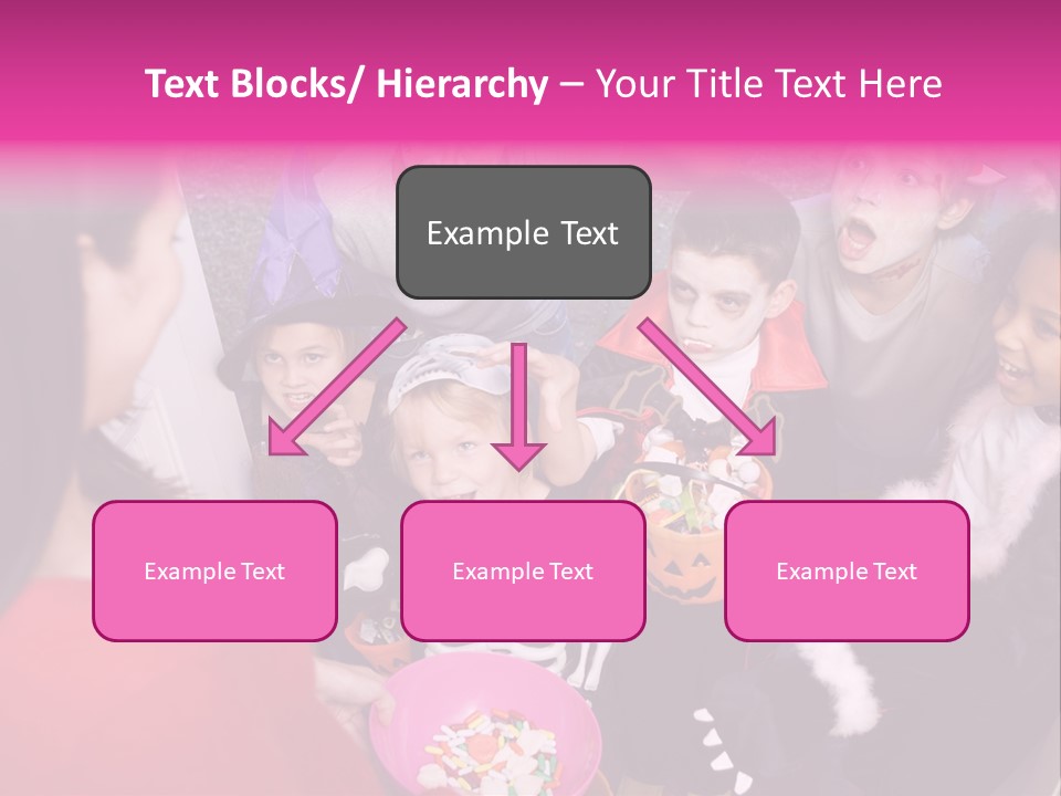 Six Children In Costumes Trick Or Treating At Woman's House PowerPoint Template