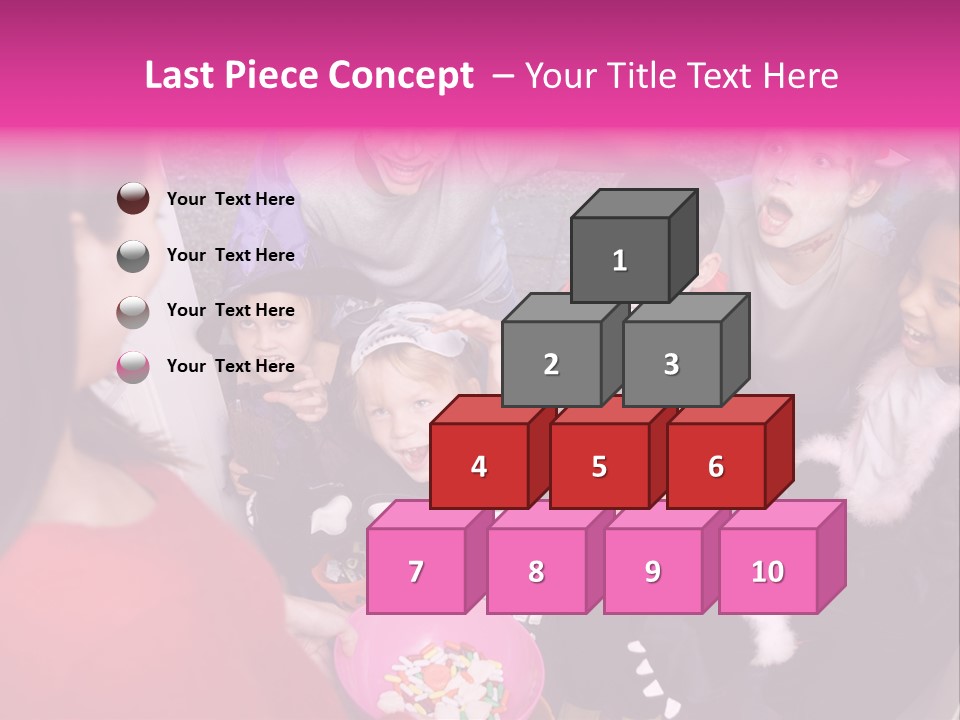 Six Children In Costumes Trick Or Treating At Woman's House PowerPoint Template