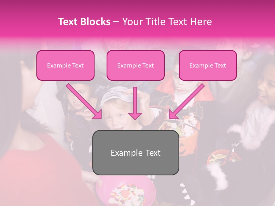 Six Children In Costumes Trick Or Treating At Woman's House PowerPoint Template