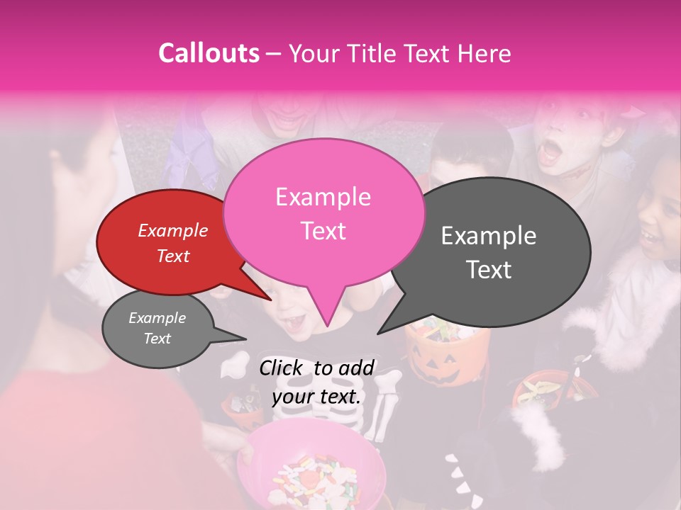 Six Children In Costumes Trick Or Treating At Woman's House PowerPoint Template