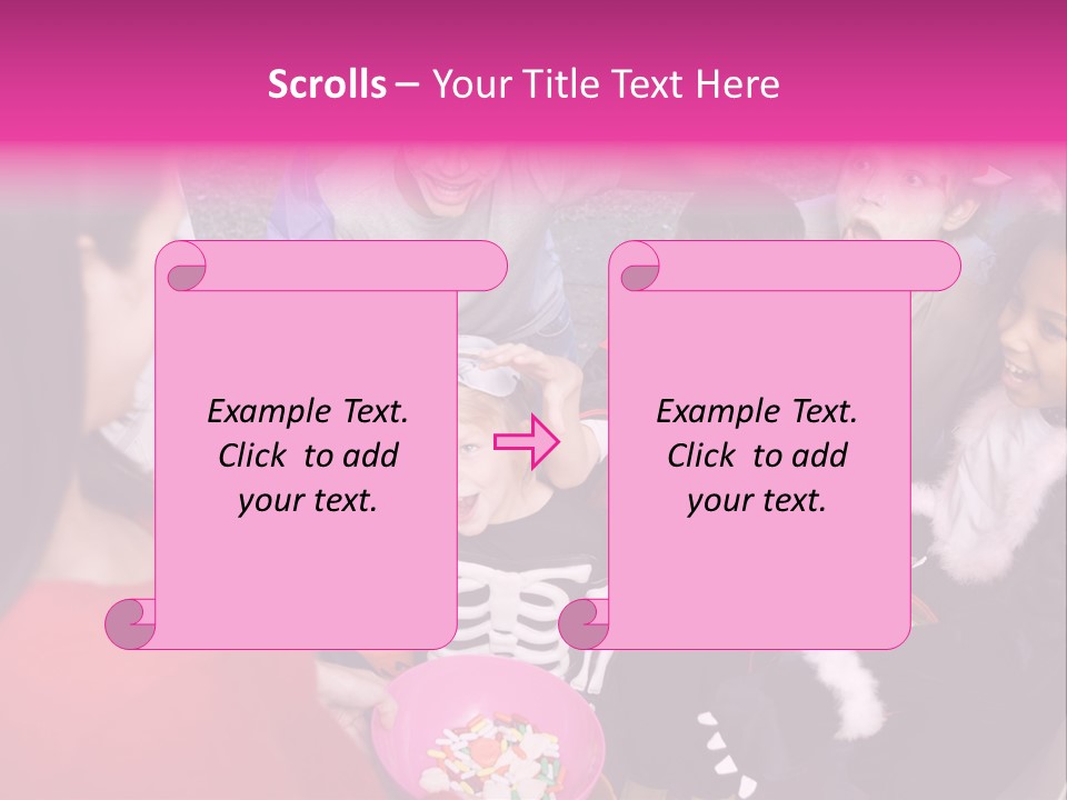 Six Children In Costumes Trick Or Treating At Woman's House PowerPoint Template