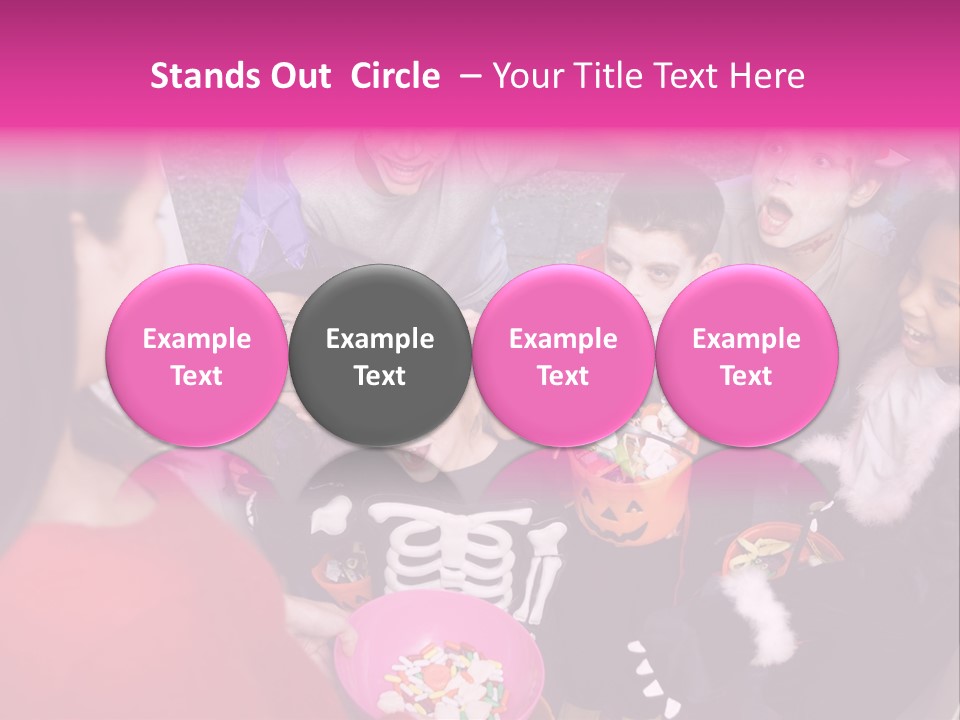 Six Children In Costumes Trick Or Treating At Woman's House PowerPoint Template