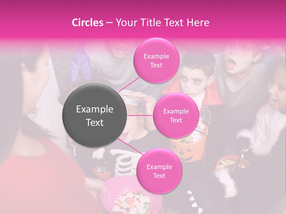 Six Children In Costumes Trick Or Treating At Woman's House PowerPoint Template