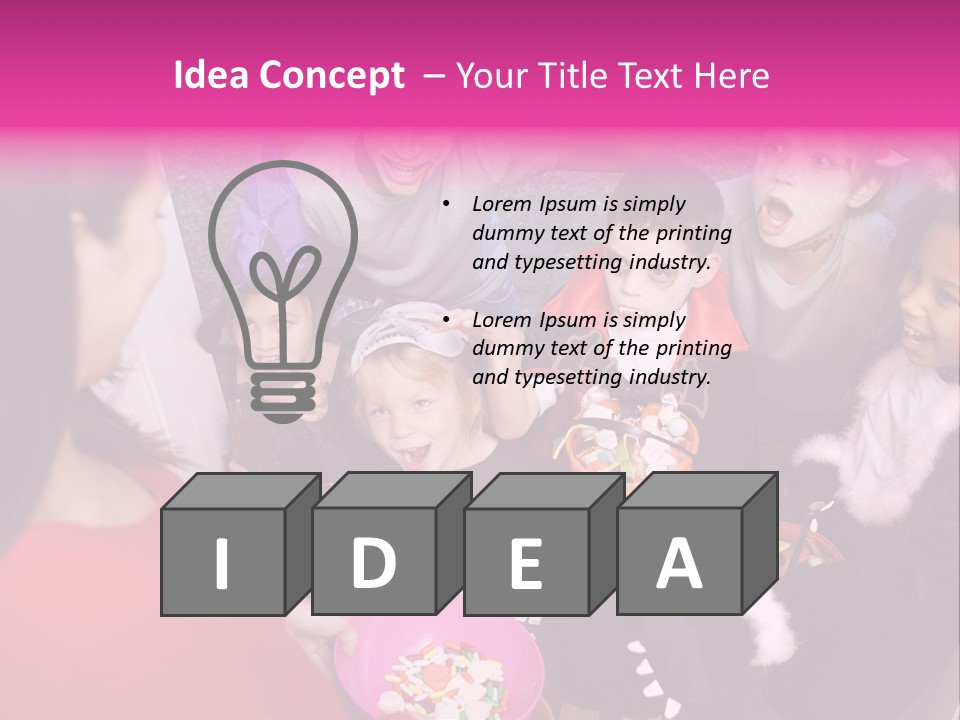 Six Children In Costumes Trick Or Treating At Woman's House PowerPoint Template