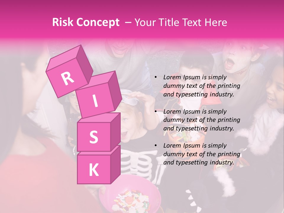 Six Children In Costumes Trick Or Treating At Woman's House PowerPoint Template