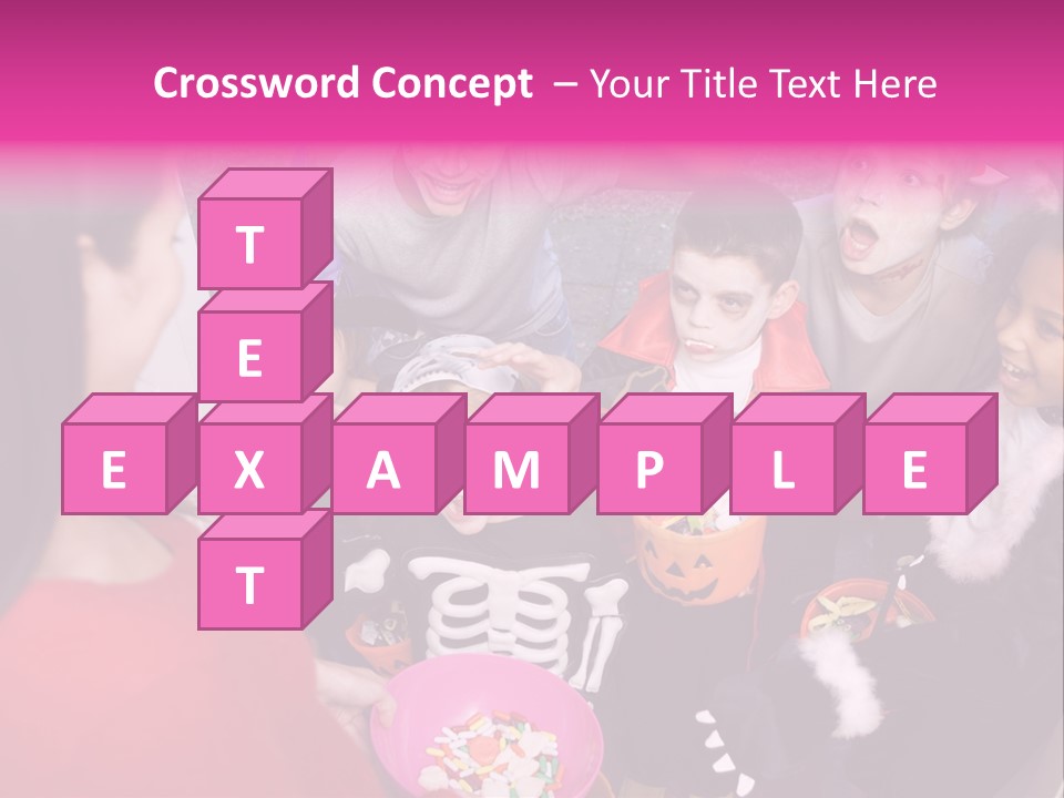 Six Children In Costumes Trick Or Treating At Woman's House PowerPoint Template