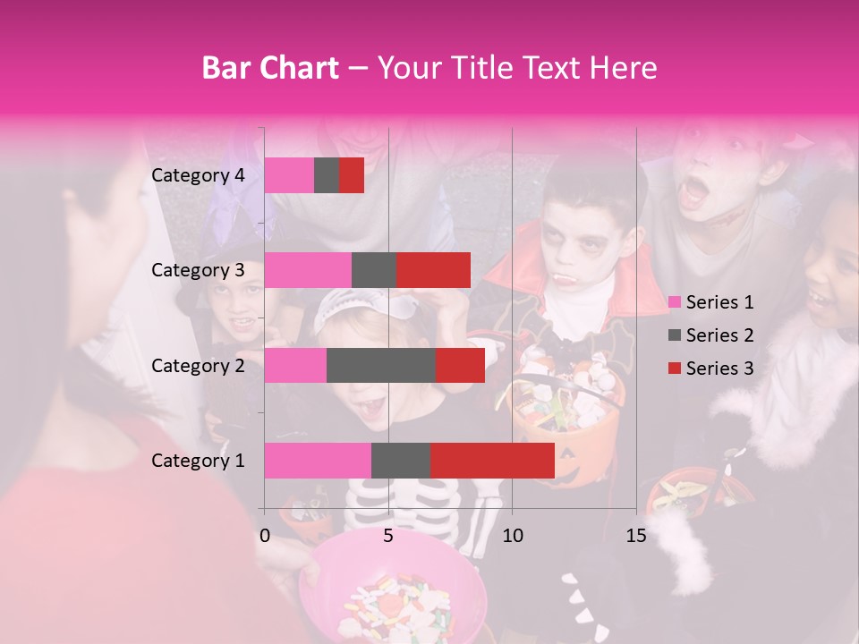 Six Children In Costumes Trick Or Treating At Woman's House PowerPoint Template