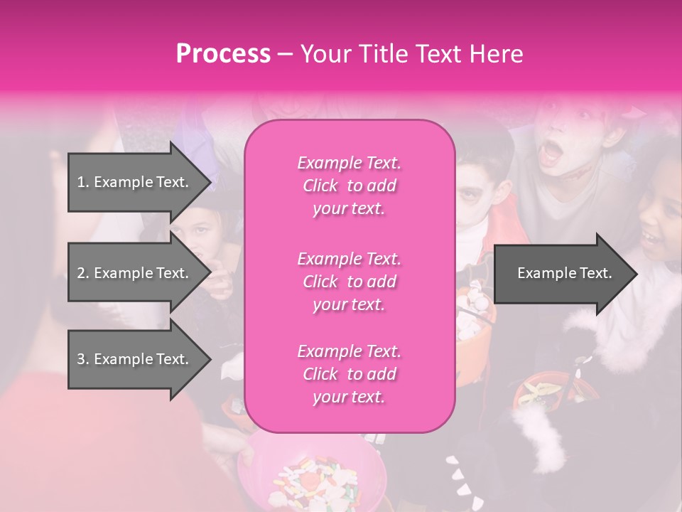 Six Children In Costumes Trick Or Treating At Woman's House PowerPoint Template