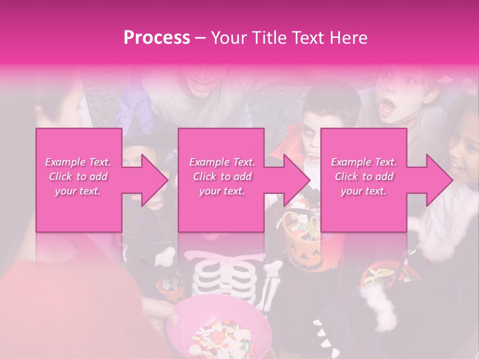 Six Children In Costumes Trick Or Treating At Woman's House PowerPoint Template