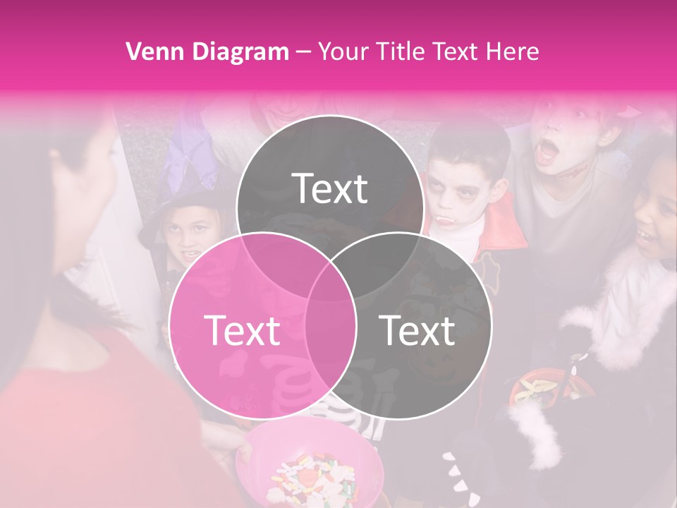 Six Children In Costumes Trick Or Treating At Woman's House PowerPoint Template