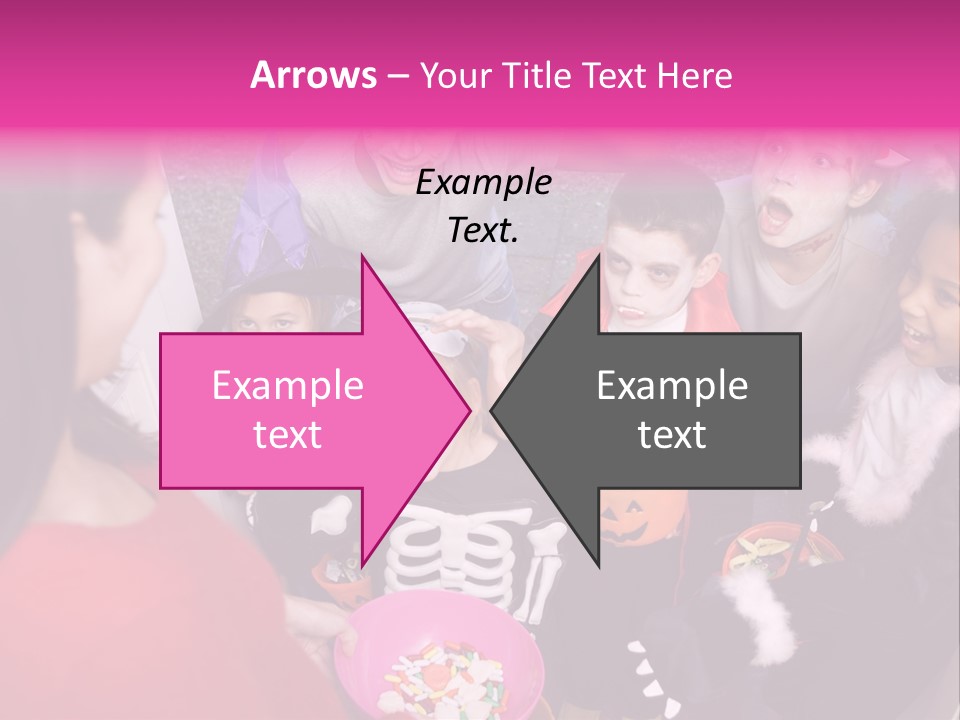 Six Children In Costumes Trick Or Treating At Woman's House PowerPoint Template