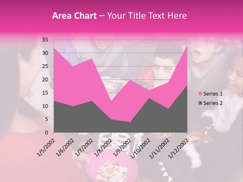 Six Children In Costumes Trick Or Treating At Woman's House PowerPoint Template