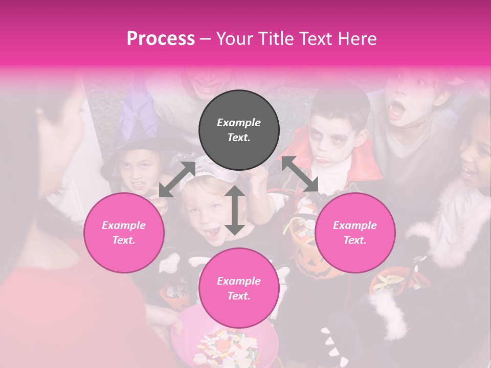 Six Children In Costumes Trick Or Treating At Woman's House PowerPoint Template