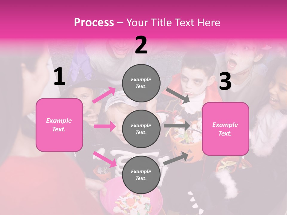 Six Children In Costumes Trick Or Treating At Woman's House PowerPoint Template